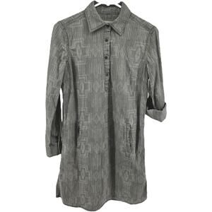 Ryan Michael Shirt Dress Aztec Button Down Roll Tab Tunic Long Sleeve Charcoal S